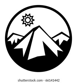 Mountains and sun icon, vector illustration