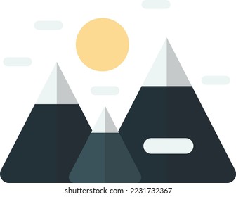 mountains and sun illustration in minimal style isolated on background