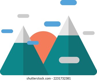 mountains and sun illustration in minimal style isolated on background