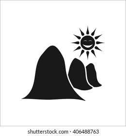 Mountains and sun landscape sign simple icon on background