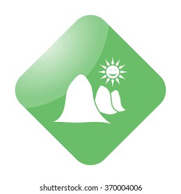 Mountains and sun landscape simple icon on colorful background