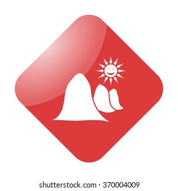 Mountains and sun landscape simple icon on colorful background