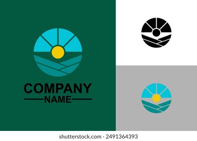 mountains and sun logo with circle concept. graphic template logo. natural trend