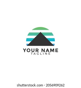 Mountains and sun logo design vector template
