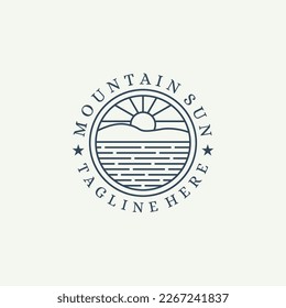 Mountains sun Logo Design Vector Template.for vintage and retro design