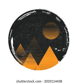 Mountains and sun , modern minimal style .Triangle Logo with lines.Square unusual icon Design .Black Vector stripes .Geometric shape.