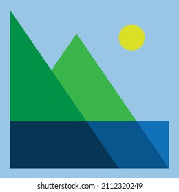 mountains and sun on the water illustration vector