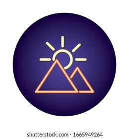 mountains with sun scene neon light style vector illustration design