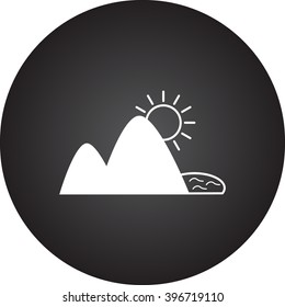 Mountains sun  simple icon on round background