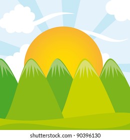 mountains with sun vector illustration. summer landscape