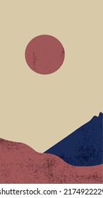 Mountains and sun view drawing vector art.