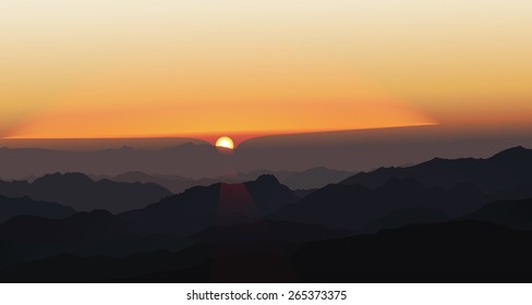 mountains sunrise forest fog vector illustration background