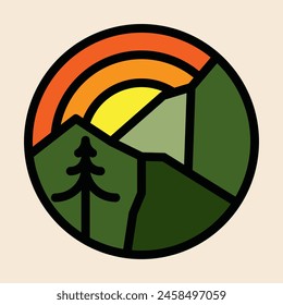 Mountains and sunrise graphic illustration vector art t-shirt design