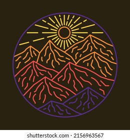 Mountains and sunrise on the top graphic illustration vector art t-shirt design