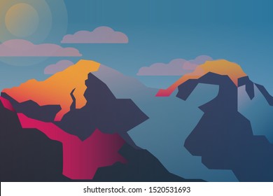 Mountains sunrise. Vector landscape illustration.