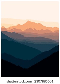 las montañas al atardecer abstractas en varias capas de rosa yendo al infinito y mostrando los vivos colores del paisaje