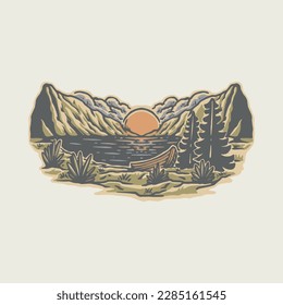 Mountains and sunset graphic illustration vector art t-shirt design