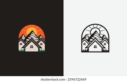 Mountains sunset and a House Logo