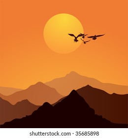 Montañas al atardecer.