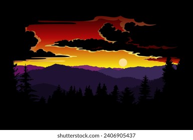 Mountains sunset. Landscape. Vector illustration.