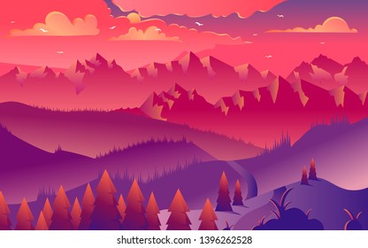 Mountains sunset minimalistic vector illustration