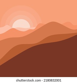 mountains at sunset with orange gradient shade background illustration vector