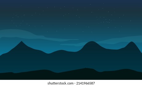 Mountains sunset with stars clouds landscape 