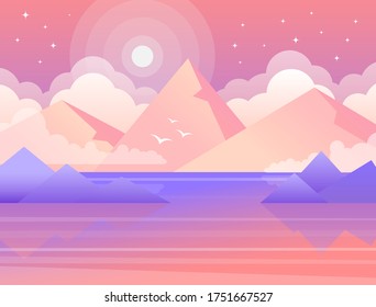 Mountains at sunset surrounded with clouds