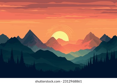 Mountains at sunset, vector image