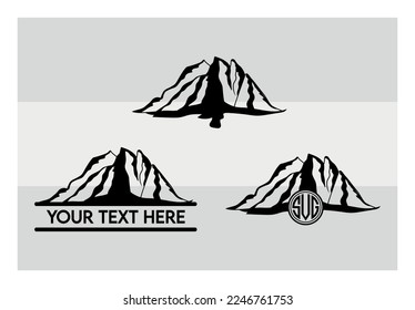 Mountains SVG, Mountain And Trees, Forest Svg Cricut, Silhouette Svg Cut File, Travel, Landscape, Outdoor, Tree, Nature, Monogram,Pine Tree, clip art , Dxf, Png, Eps