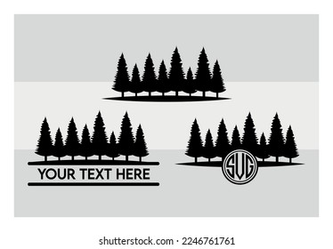 Montañas SVG, Montaña Y Árboles, Crítico De Svg Forestal, Archivo De Corte Svg De Silhouette, Viajes, Paisaje, Exterior, Árbol, Naturaleza, Monograma, Árbol De Pinos, Pintura, Dxf, Png, Eps