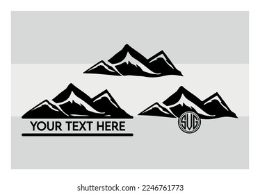 Mountains SVG, Mountain And Trees, Forest Svg Cricut, Silhouette Svg Cut File, Travel, Landscape, Outdoor, Tree, Nature, Monogram,Pine Tree, clip art , Dxf, Png, Eps