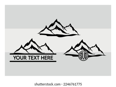 Mountains SVG, Mountain And Trees, Forest Svg Cricut, Silhouette Svg Cut File, Travel, Landscape, Outdoor, Tree, Nature, Monogram,Pine Tree, clip art , Dxf, Png, Eps