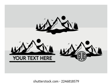 Mountains SVG, Mountain And Trees, Forest Cricut, Silhouette Cut File Svg, Travel, Monogram, Landscape, Outdoor, Dxf, Png, Eps