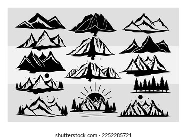 Mountains SVG, Mountain And Trees, Forest, Silhouette, Travel, Landscape, Nature, Outdoor, Vector, Clipart, SVG svg