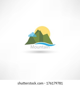 mountains symbol with sun and cloud
