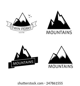 Mountains symbols vintage badges vector illustration isolated on white background