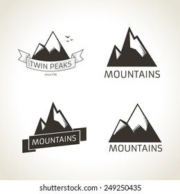 Mountains symbols vintage badges vector illustration isolated on white background