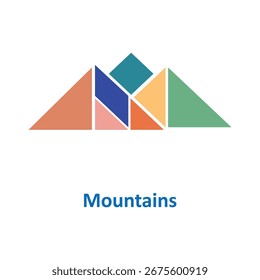 Berge Tangram Puzzle - Kreative geometrische Landschaft	