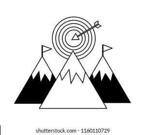 mountains with target arrow success isolated icon