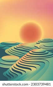 Mountains and terraces. Vector illustration of a mountain landscape with terraces. Sketch for creativity.