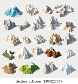 Mountains tiles collection isometric isolated on white