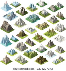 Mountains tiles collection isometric isolated on white