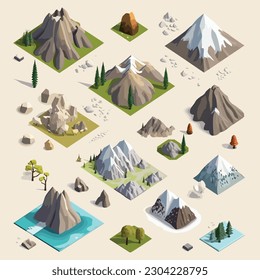 Mountains tiles collection isometric isolated on white