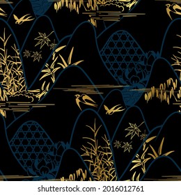 mountains traditional geometric kimono pattern vector sketch illustration line art japanese chinese oriental design