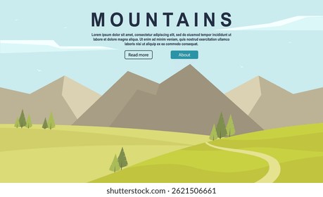 Mountains travel advertising background. Summer landscape of nature, mountains and forest banner