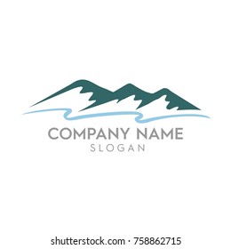 Mountains, tree, lakes vector illustration. Logo concept.