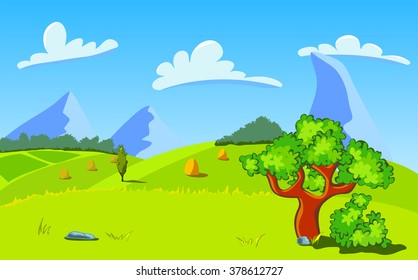 Mountains tree valley landscape vector illustration