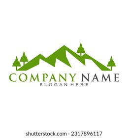 Mountains with tree vector logo illustration