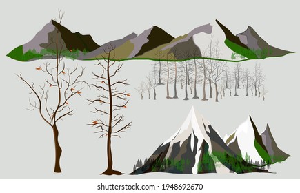 Montañas y árboles en otoño. Imágenes vectoriales. Imágenes en diferentes capas.